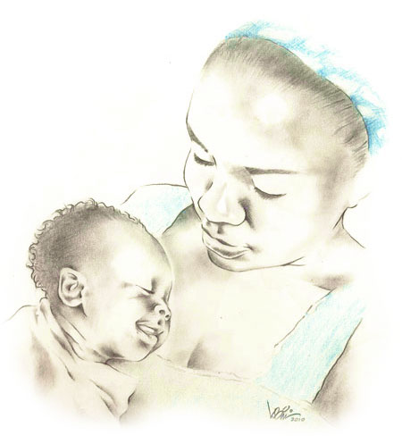 sketch of Mrs. and Baby Charles